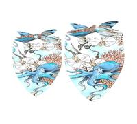2 Pack Dog Bandana Octopus Seashell Coral and Orchid Girl Boy Bibs Dog Scarf Kerchief Accessories for Small Medium Large Dogs Puppy Cat Pet