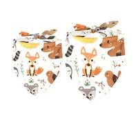 2 Pack Dog Bandana Owls Foxes Deer Animals Girl Boy Bibs Dog Scarf Kerchief Accessories for Small Medium Large Dogs Puppy Cat Pet