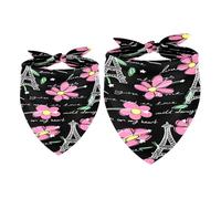 2 Pack Dog Bandana Paris Eiffel Tower and flowers Girl Boy Bibs Dog Scarf Kerchief Accessories for Small Medium Large Dogs Puppy Cat Pet