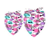 2 Pack Dog Bandana Paris Eiffer Tower on Bright Background Girl Boy Bibs Dog Scarf Kerchief Accessories for Small Medium Large Dogs Puppy Cat Pet