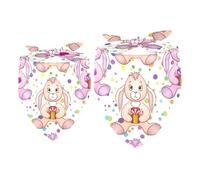 2 Pack Dog Bandana Rabbits Hold Gifts on Colored Dots Girl Boy Bibs Dog Scarf Kerchief Accessories for Small Medium Large Dogs Puppy Cat Pet