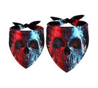 2 Pack Dog Bandana Red and Blue Neon Polygon Glowing Skull Girl Boy Bibs Dog Scarf Kerchief Accessories for Small Medium Large Dogs Puppy Cat Pet
