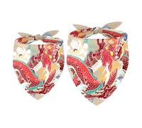 2 Pack Dog Bandana Red Dragon with Peony and Waves Girl Boy Bibs Dog Scarf Kerchief Accessories for Small Medium Large Dogs Puppy Cat Pet