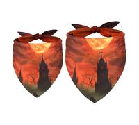 2 Pack Dog Bandana Red Moon Graveyard Girl Boy Bibs Dog Scarf Kerchief Accessories for Small Medium Large Dogs Puppy Cat Pet