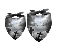 2 Pack Dog Bandana Scary Halloween Graveyard with Crow Girl Boy Bibs Dog Scarf Kerchief Accessories for Small Medium Large Dogs Puppy Cat Pet