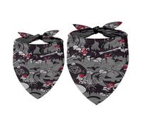 2 Pack Dog Bandana Sklull Red Roses in Graveyard Girl Boy Bibs Dog Scarf Kerchief Accessories for Small Medium Large Dogs Puppy Cat Pet