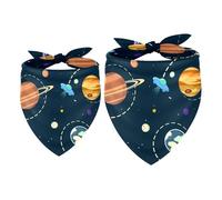 2 Pack Dog Bandana Solar System Sun Planets Rockets Girl Boy Bibs Dog Scarf Kerchief Accessories for Small Medium Large Dogs Puppy Cat Pet