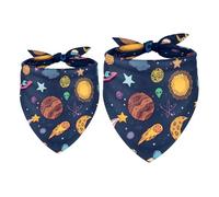 2 Pack Dog Bandana Space Doodle Planet Rocket Moon and Sun Girl Boy Bibs Dog Scarf Kerchief Accessories for Small Medium Large Dogs Puppy Cat Pet