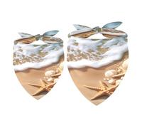 2 Pack Dog Bandana Starfish Seashells on Beach Girl Boy Bibs Dog Scarf Kerchief Accessories for Small Medium Large Dogs Puppy Cat Pet