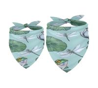 2 Pack Dog Bandana Summer Frog Water Lilies and Fragonfly Girl Boy Bibs Dog Scarf Kerchief Accessories for Small Medium Large Dogs Puppy Cat Pet