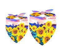 2 Pack Dog Bandana Sunflower Modern Impressionism Oil Painting Girl Boy Bibs Dog Scarf Kerchief Accessories for Small Medium Large Dogs Puppy Cat Pet