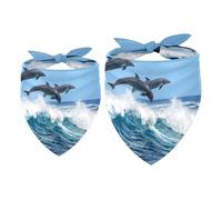 2 Pack Dog Bandana Three Dolphins Jumping over Breaking Waves Girl Boy Bibs Dog Scarf Kerchief Accessories for Small Medium Large Dogs Puppy Cat Pet