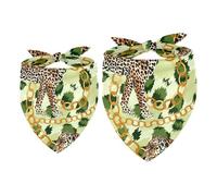 2 Pack Dog Bandana Three Leopard Gold Chain Green Tiger Skin Girl Boy Bibs Dog Scarf Kerchief Accessories for Small Medium Large Dogs Puppy Cat Pet