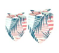 2 Pack Dog Bandana Tropical Leaves on Colored Striped Girl Boy Bibs Dog Scarf Kerchief Accessories for Small Medium Large Dogs Puppy Cat Pet