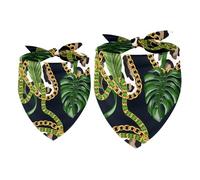 2 Pack Dog Bandana Tropical Leaves on Leopard with Chain Girl Boy Bibs Dog Scarf Kerchief Accessories for Small Medium Large Dogs Puppy Cat Pet