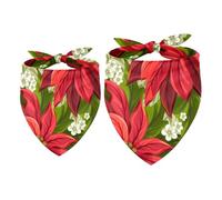 2 Pack Dog Bandana Tropical Poinsettia Flowers with Leaves Girl Boy Bibs Dog Scarf Kerchief Accessories for Small Medium Large Dogs Puppy Cat Pet