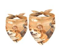 2 Pack Dog Bandana Two Corgis and Footprints Girl Boy Bibs Dog Scarf Kerchief Accessories for Small Medium Large Dogs Puppy Cat Pet