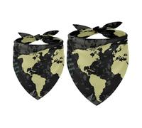 2 Pack Dog Bandana Vinatge World Map Compass Nautical Travel Girl Boy Bibs Dog Scarf Kerchief Accessories for Small Medium Large Dogs Puppy Cat Pet