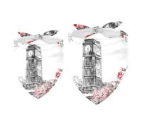 2 Pack Dog Bandana Vintage Big Ben Red Rose City Landscape Girl Boy Bibs Dog Scarf Kerchief Accessories for Small Medium Large Dogs Puppy Cat Pet