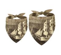 2 Pack Dog Bandana Vintage Wooden Sailing Boat Starfish Girl Boy Bibs Dog Scarf Kerchief Accessories for Small Medium Large Dogs Puppy Cat Pet