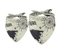 2 Pack Dog Bandana Vintage World Map Compass and Globe Girl Boy Bibs Dog Scarf Kerchief Accessories for Small Medium Large Dogs Puppy Cat Pet
