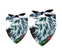 2 Pack Dog Bandana Wolf Head with Rose Girl Boy Bibs Dog Scarf Kerchief Accessories for Small Medium Large Dogs Puppy Cat Pet