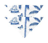 2 Pack Dog Bandanas, Blue Tropical Island Pattern Dog Scarf Washable Triangle Bibs Kerchief for Small Medium Large Dogs Cat Pets