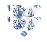 2 Pack Dog Bandanas, Blue Tropical Island Print Dog Scarf Washable Triangle Bibs Kerchief for Small Medium Large Dogs Cat Pets