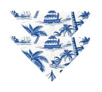 2 Pack Dog Bandanas, Blue Tropical Island Seamless Dog Scarf Washable Triangle Bibs Kerchief for Small Medium Large Dogs Cat Pets