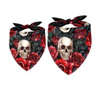 2 Pack Dog Bandanas Cat Dog Kerchief Triangle Bibs Scarf Chiffon for Dogs Pet Scarves Holiday Seasonal Dog Bandana Collar Costume Skulls Red Roses