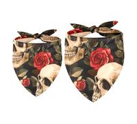 2 Pack Dog Bandanas Cat Dog Kerchief Triangle Bibs Scarf Chiffon for Dogs Pet Scarves Holiday Seasonal Dog Bandana Collar Costume Skulls Roses Leaves