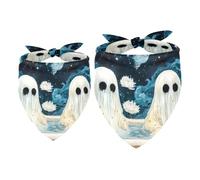 2 Pack Dog Bandanas Cat Dog Kerchief Triangle Bibs Scarf Chiffon for Dogs Pet Scarves Holiday Seasonal Dog Bandana Collar Costume Ghosts Flowers Painted