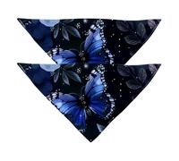 2 Pack Dog Bandanas, Dark Bule Flowers Butterfly Dog Scarf Washable Triangle Bibs Kerchief for Small Medium Large Dogs Cat Pets