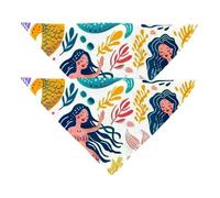 2 Pack Dog Bandanas, Hand Drawn Cartoon Mermaid Dog Scarf Washable Triangle Bibs Kerchief for Small Medium Large Dogs Cat Pets
