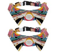 2 Pack Dog Bow Tie Collars, Cat Collar with Bell and Quick Release Buckle for Small Pets, Abstract Art Colorful Marble Print