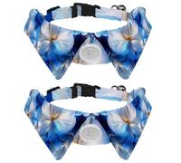 2 Pack Dog Bow Tie Collars, Cat Collar with Bell and Quick Release Buckle for Small Pets, Abstract Blue Flower Floral Pattern