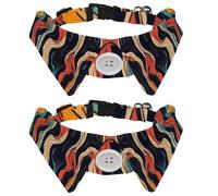 2 Pack Dog Bow Tie Collars, Cat Collar with Bell and Quick Release Buckle for Small Pets, Abstract Curvy Line Seamless Pattern
