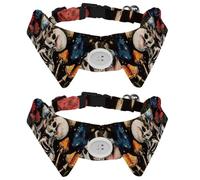 2 Pack Dog Bow Tie Collars, Cat Collar with Bell and Quick Release Buckle for Small Pets, Aesthetic Skeleton Lovers Vintage Plants Mushroom Moon