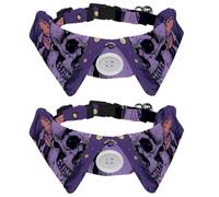 2 Pack Dog Bow Tie Collars, Cat Collar with Bell and Quick Release Buckle for Small Pets, Aesthetic Skull Mushroom Moon Plants