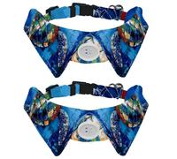 2 Pack Dog Bow Tie Collars, Cat Collar with Bell and Quick Release Buckle for Small Pets, Art Abstract Blue Turtle