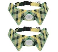 2 Pack Dog Bow Tie Collars, Cat Collar with Bell and Quick Release Buckle for Small Pets, Art Argyle Pattern in Pastel Yellow Sage Green and Teal