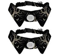 2 Pack Dog Bow Tie Collars, Cat Collar with Bell and Quick Release Buckle for Small Pets, Boho Style Tree of Life with Moon Phase