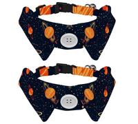 2 Pack Dog Bow Tie Collars, Cat Collar with Bell and Quick Release Buckle for Small Pets, Cartoon Cosmos Planets Comets Night Sky Galaxy Pattern