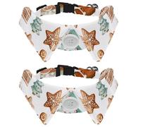2 Pack Dog Bow Tie Collars, Cat Collar with Bell and Quick Release Buckle for Small Pets, Christmas Gingerbread Cookies Collection