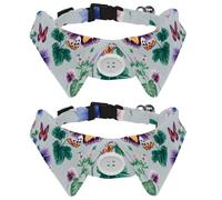 2 Pack Dog Bow Tie Collars, Cat Collar with Bell and Quick Release Buckle for Small Pets, Clover Flowers Pansies and Leaves and Butterflies