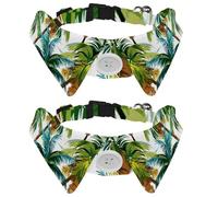 2 Pack Dog Bow Tie Collars, Cat Collar with Bell and Quick Release Buckle for Small Pets, Coconut Palm Tree Tropical Forest Pattern