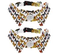 2 Pack Dog Bow Tie Collars, Cat Collar with Bell and Quick Release Buckle for Small Pets, Collection of Colorful Butterflies Pattern