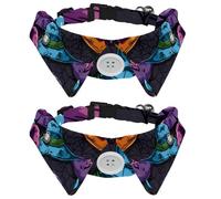 2 Pack Dog Bow Tie Collars, Cat Collar with Bell and Quick Release Buckle for Small Pets, Colorful Halloween Witch Hats Seamless Pattern
