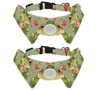 2 Pack Dog Bow Tie Collars, Cat Collar with Bell and Quick Release Buckle for Small Pets, Cute Animal Frog Hold Various Heart