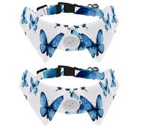 2 Pack Dog Bow Tie Collars, Cat Collar with Bell and Quick Release Buckle for Small Pets, Cute Blue Butterflies Collection